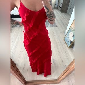 Mango red chiffon ruffle dress (rat & boa look alike)